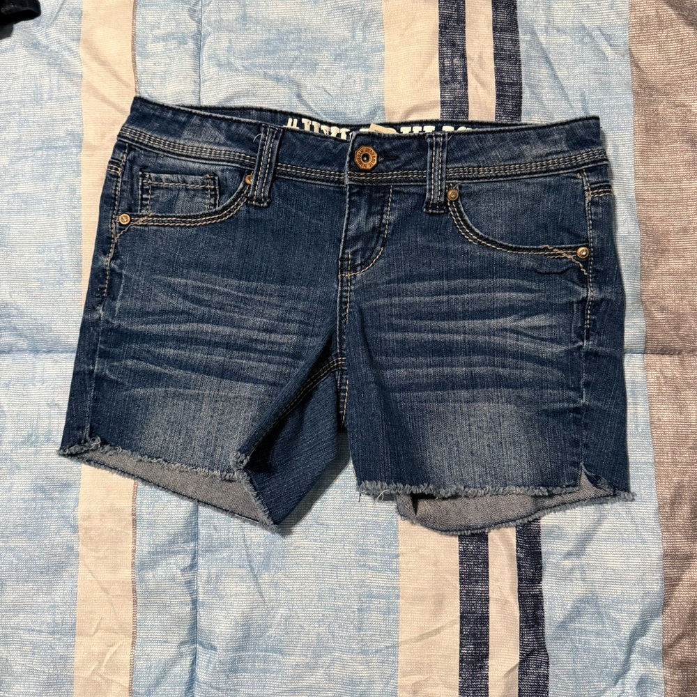 Hydraulic Dark Blue Distressed Denim Cutoff Shorts